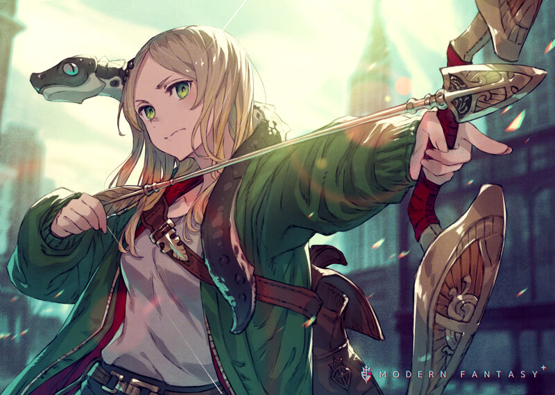 Blonde Archer Aiming Bow — Green