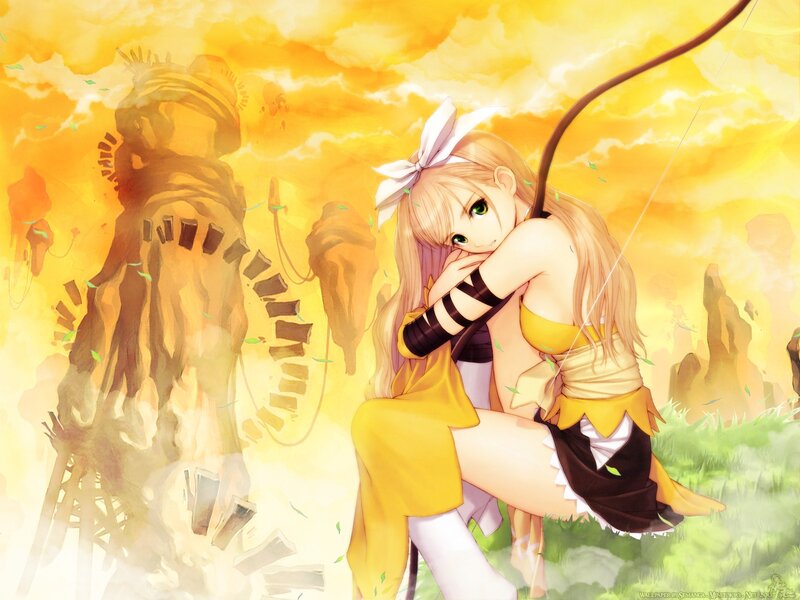 Blonde Archer Girl — Yellow, Dramatic, Sunset