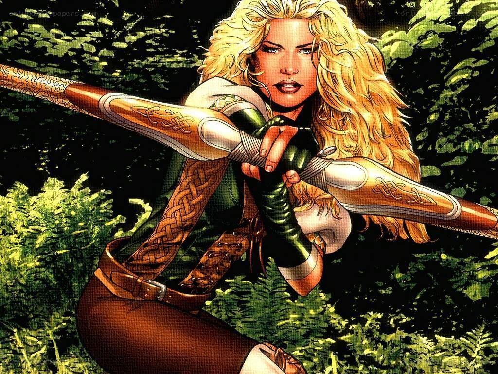 Blonde archer in forest