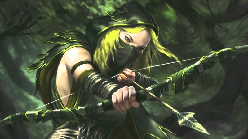 Blonde Archer in Forest — Green, Dramatic