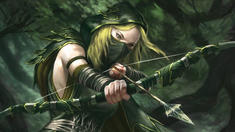 Blonde Archer in Forest — Green, Tense