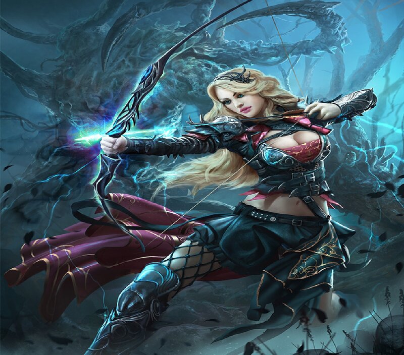 Blonde Archer Woman — Blue, Dramatic