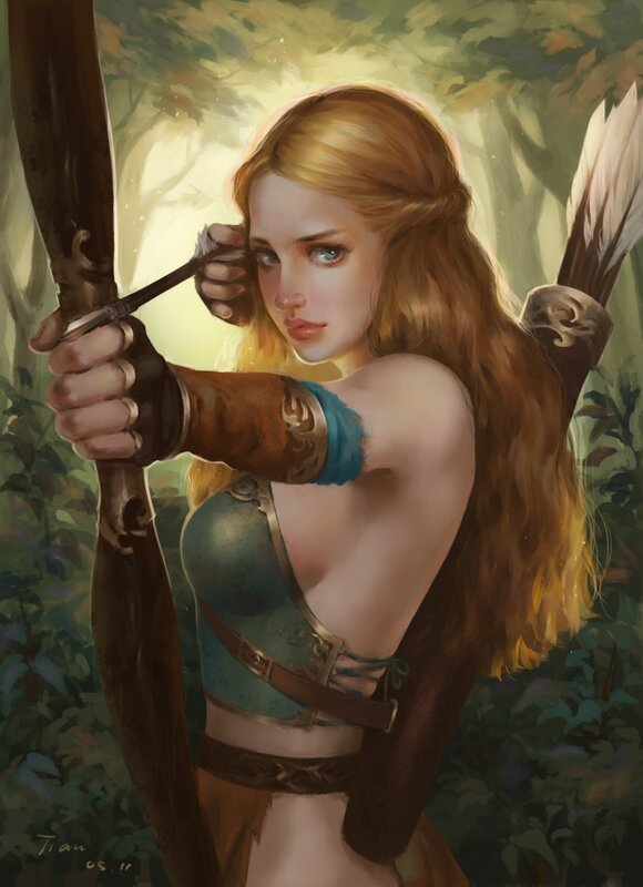 Blonde Archer Woman — Green, Dramatic