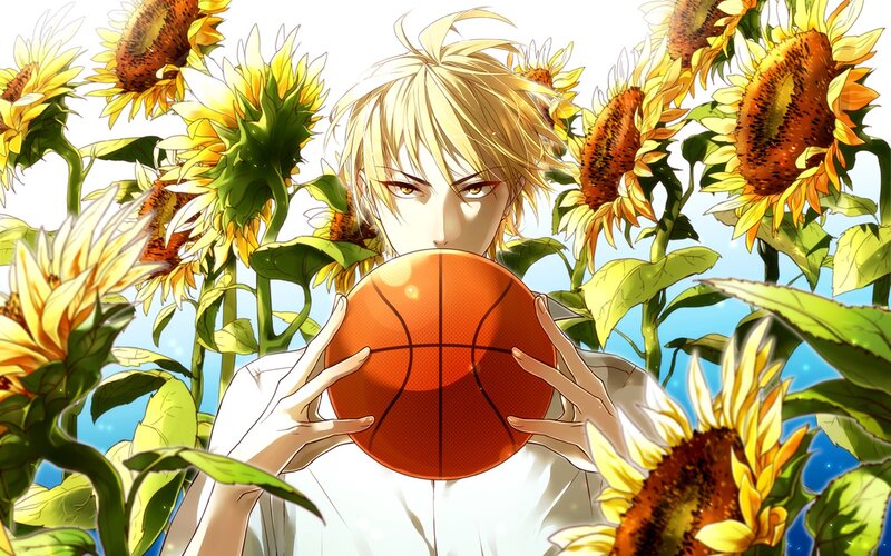 blonde boy with basketball in sunflowers