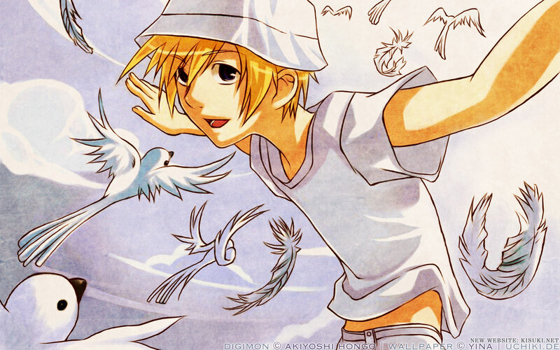 Blonde Boy with Birds — Blue, Peaceful