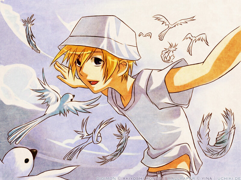 Blonde Boy with Birds — Blue