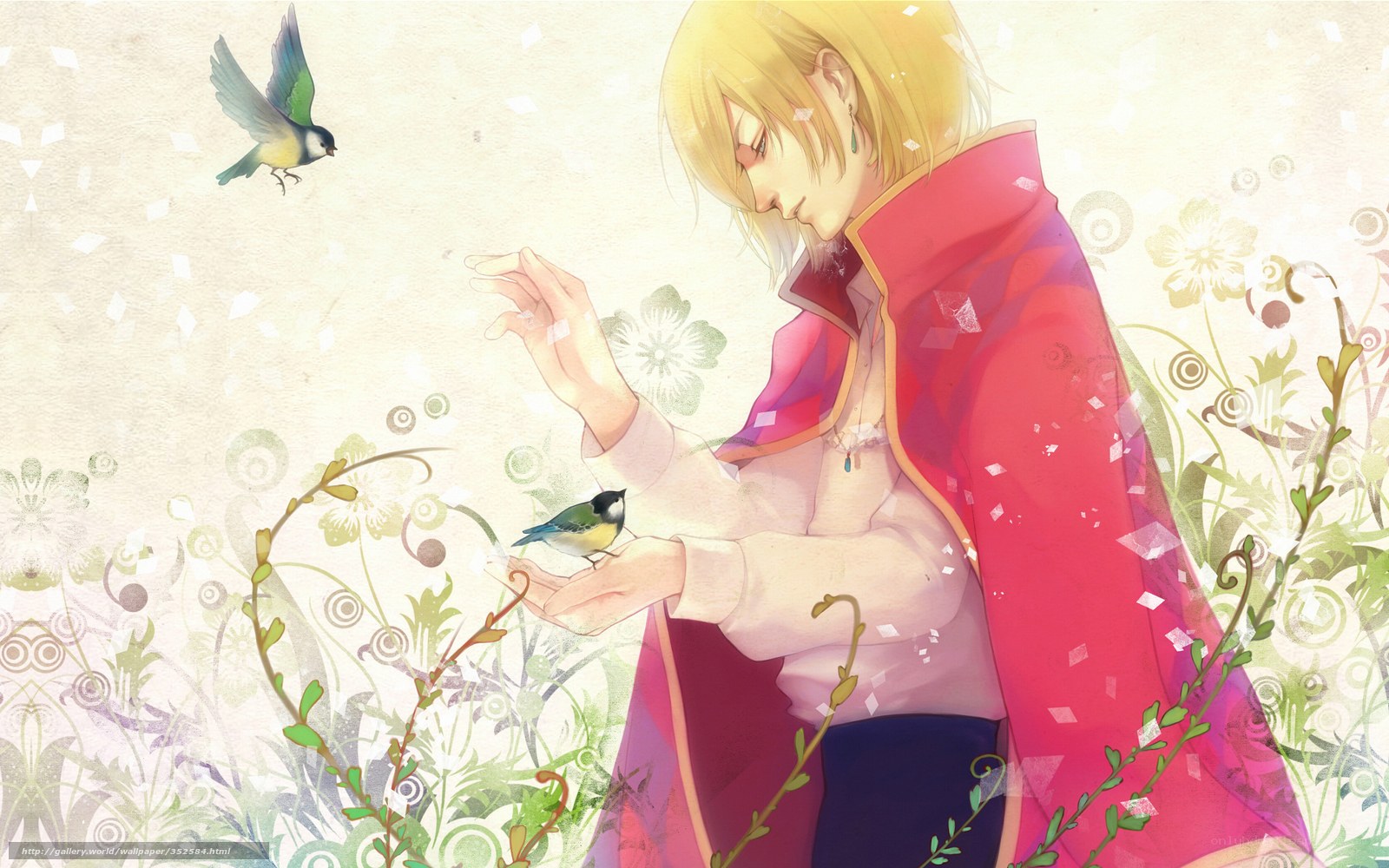 blonde boy with birds