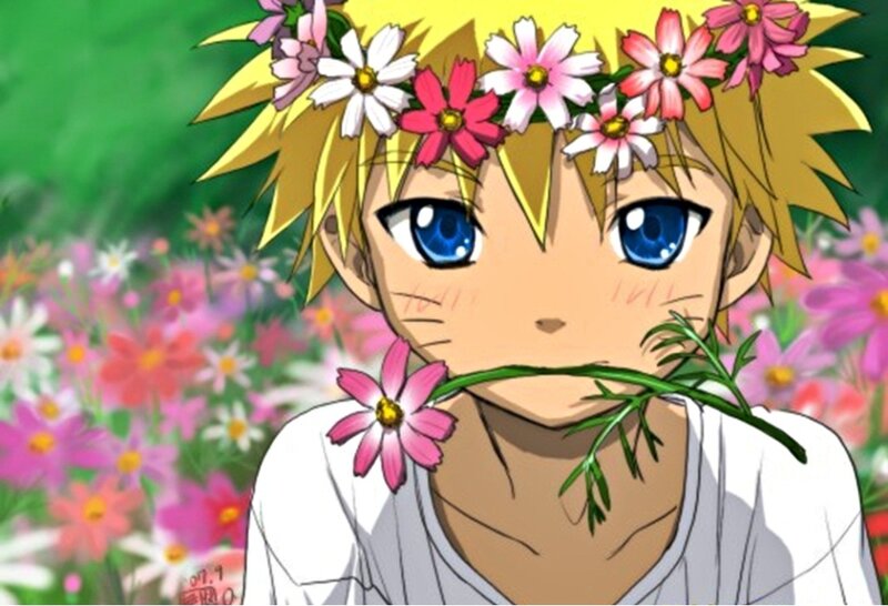 Blonde Boy with Flowers