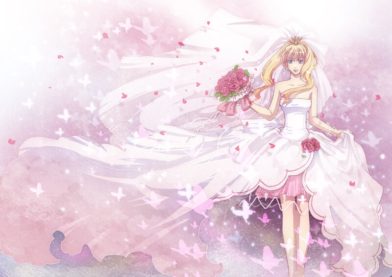 Blonde Bride with Bouquet