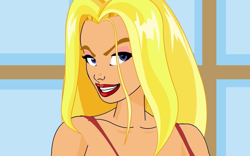 blonde cartoon woman smiling