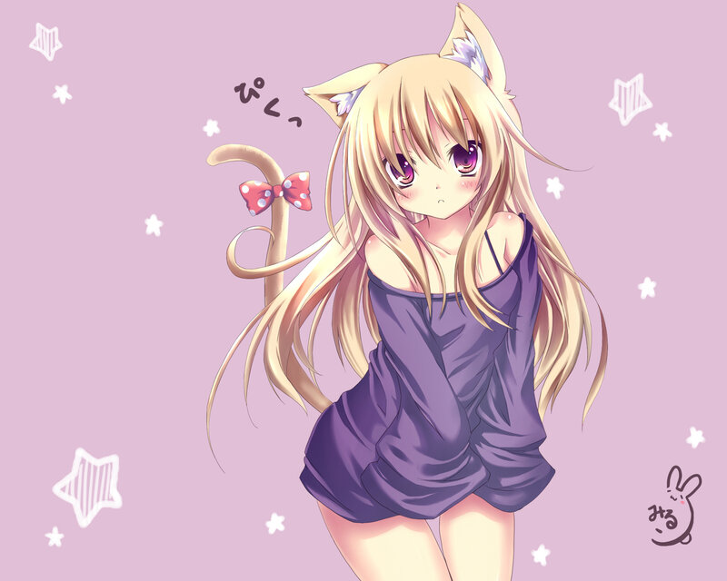 Blonde Cat-eared Girl — Purple, Playful