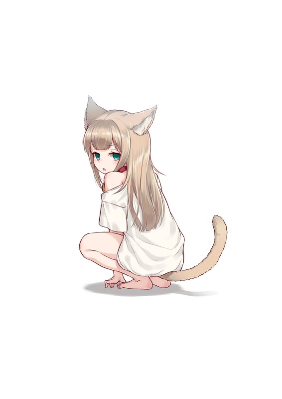 Blonde Cat-eared Girl — White, Neutral