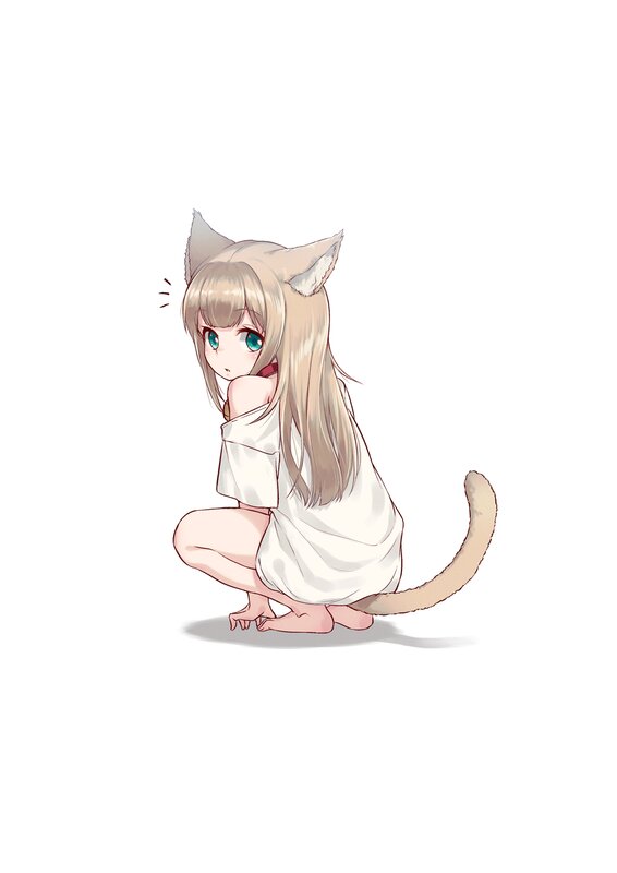 Blonde Cat-eared Girl — White, Playful, Anime, Cat Ears