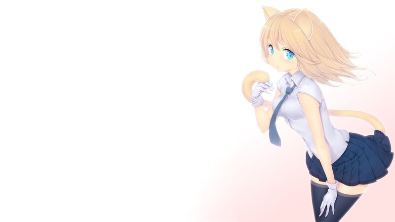 Blonde Cat-eared Girl — White, Playful, Anime