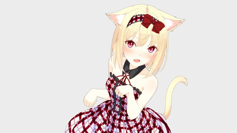 Blonde Cat-eared Girl — White, Playful