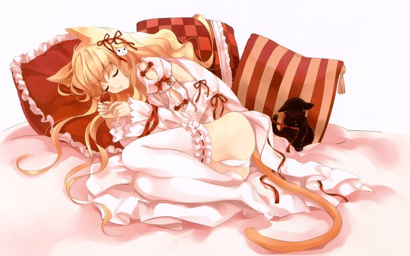 Blonde Cat-eared Girl — White, Serene
