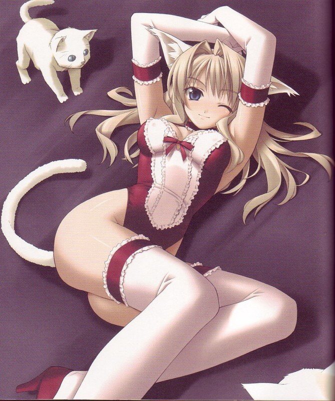 Blonde Catgirl in Maid Outfit — Purple
