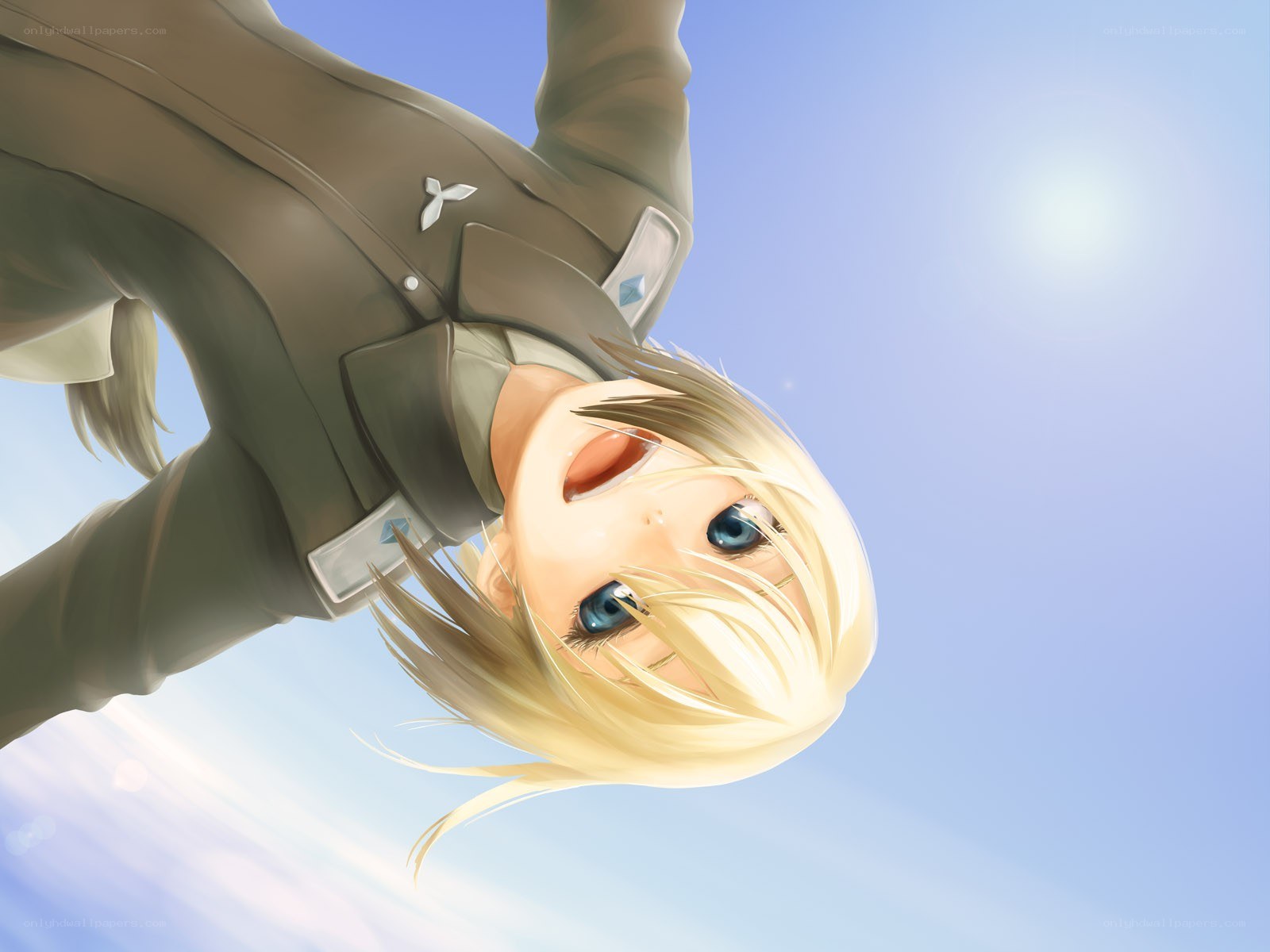 Blonde character falling in sky