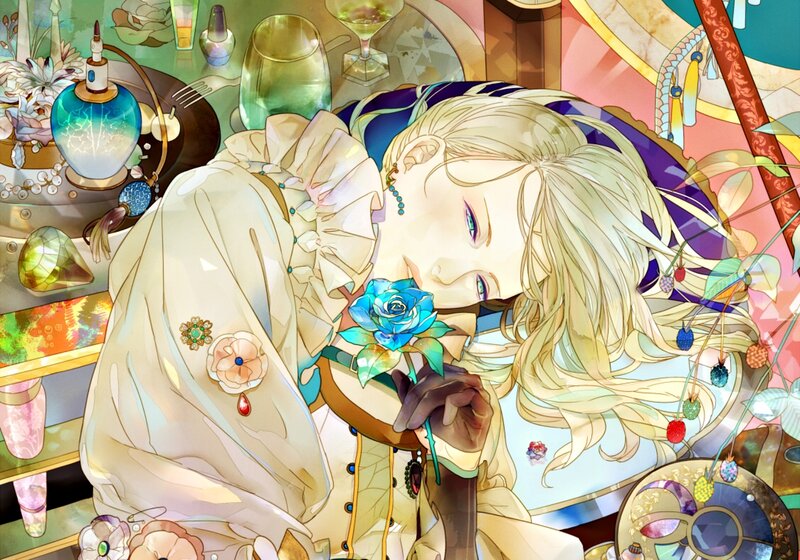 Blonde Character Holding Rose