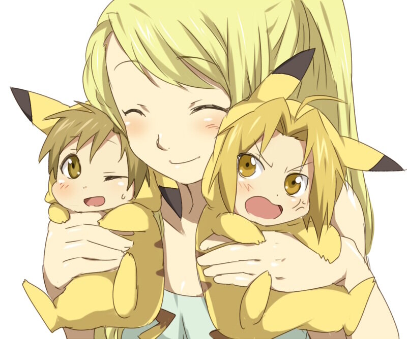 Blonde Character Holding Two Pikachu