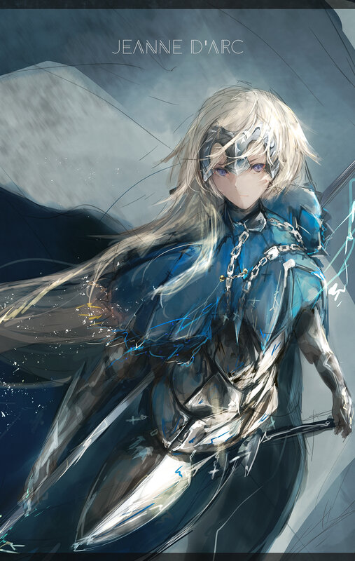 Blonde Character in Armor — Blue, Dramatic, Digital Art, Sword