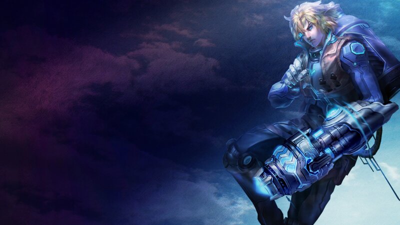 Blonde Character in Armor — Blue, Dramatic, Night, Digital Art, Weapon