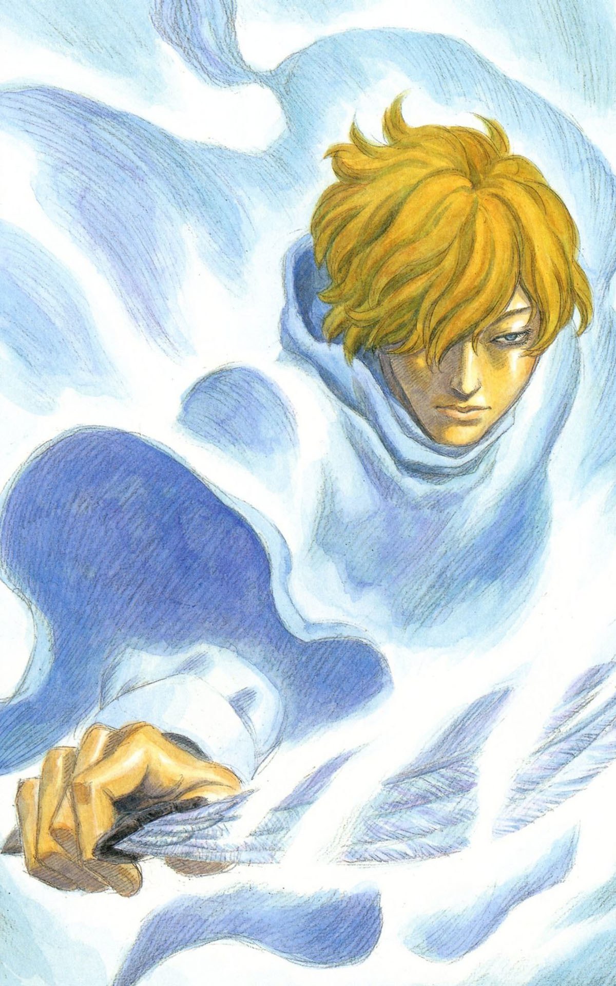 blonde character in blue cloak