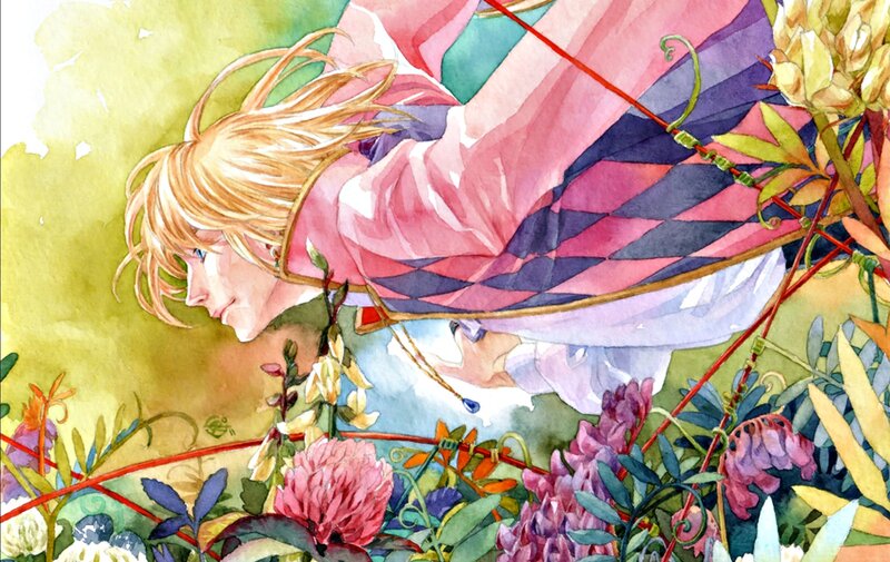 Blonde Character in Flowers — Pink