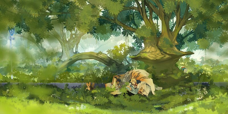 Blonde Character in Forest — Green, Serene