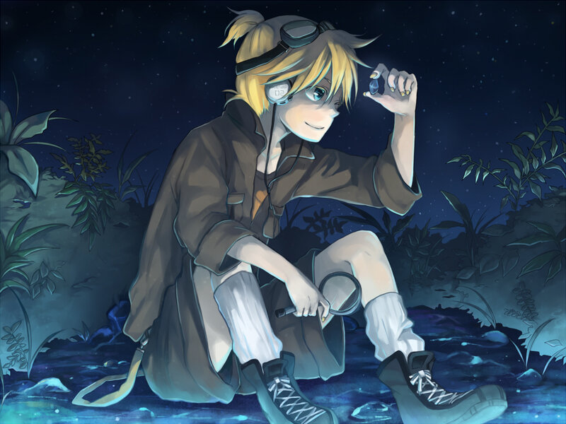 blonde character in night forest