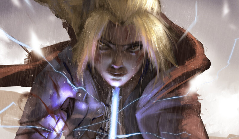 Blonde Character in Rain — Blue