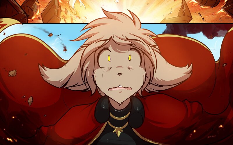 Blonde Character in Red Cloak — Dramatic, Afternoon