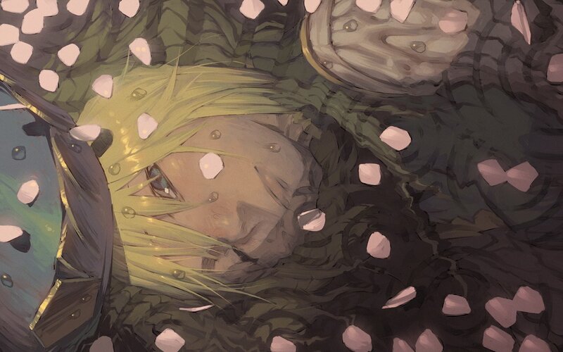 Blonde Character Lying Down — Green