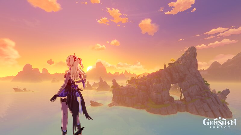 Blonde Character on Cliff — Purple