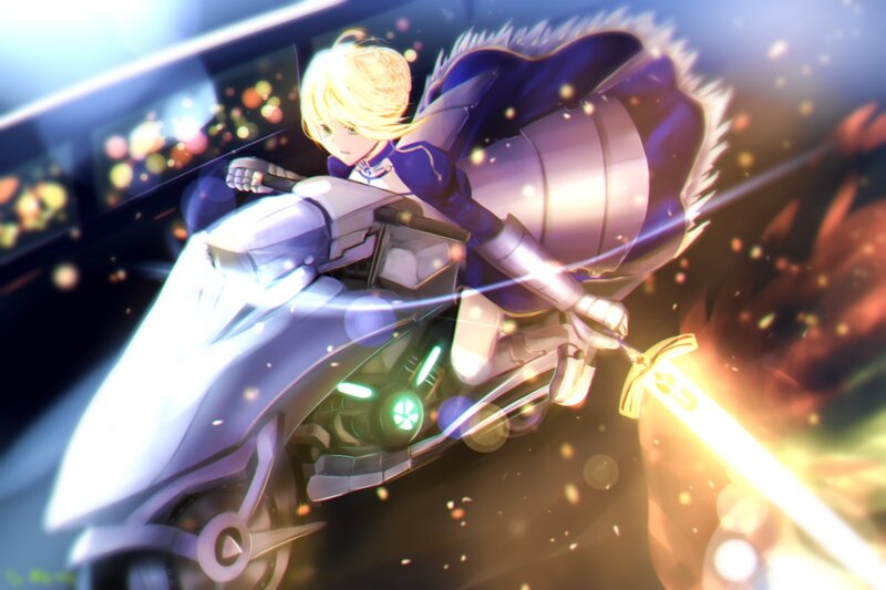 Blonde Character on Motorcycle — Purple