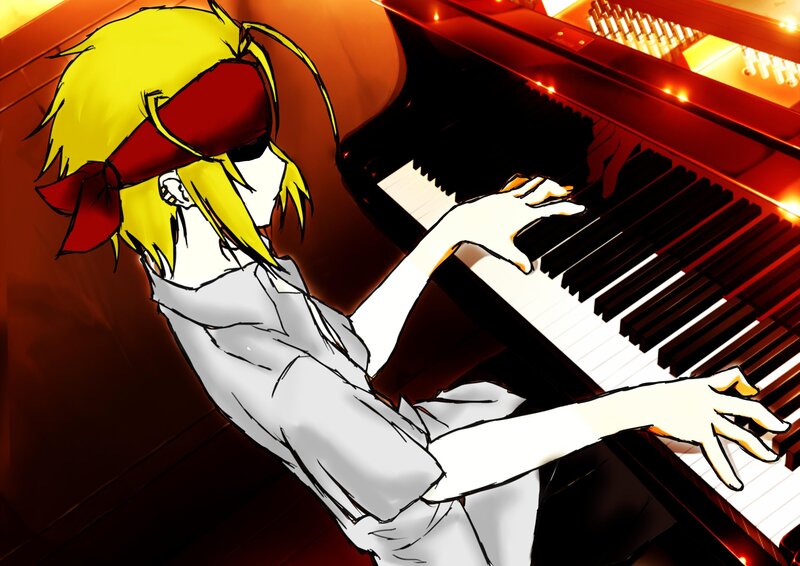 Blonde Character Playing Piano — Yellow