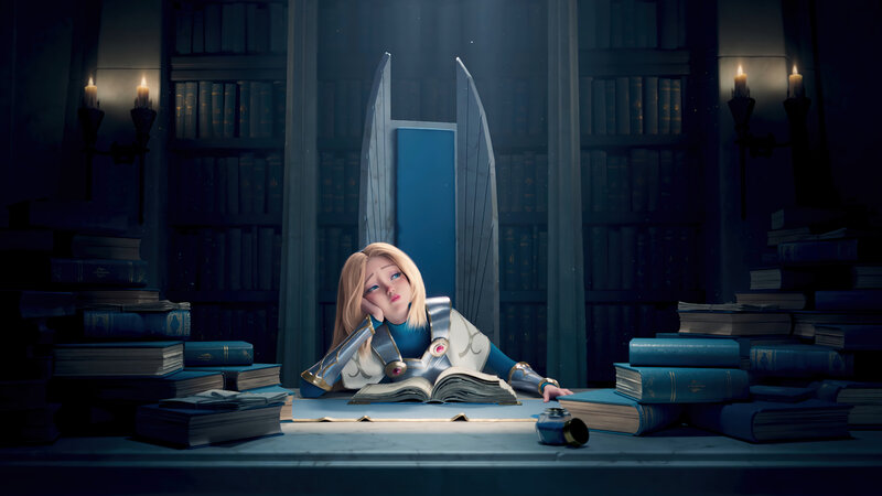 Blonde Character Reading Book — Blue