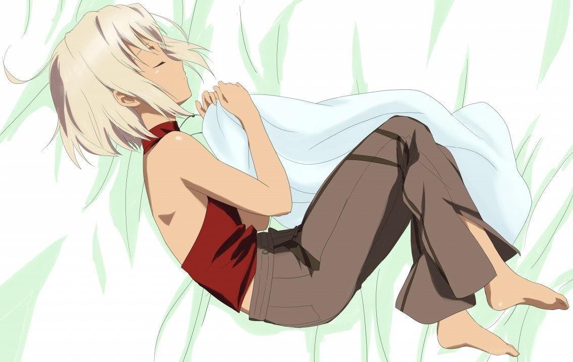 Blonde character resting on grass