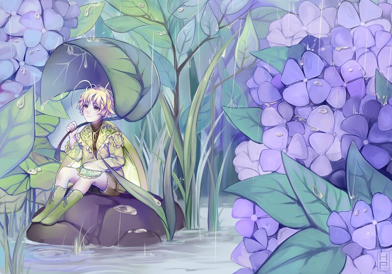 Blonde Character under Leaf