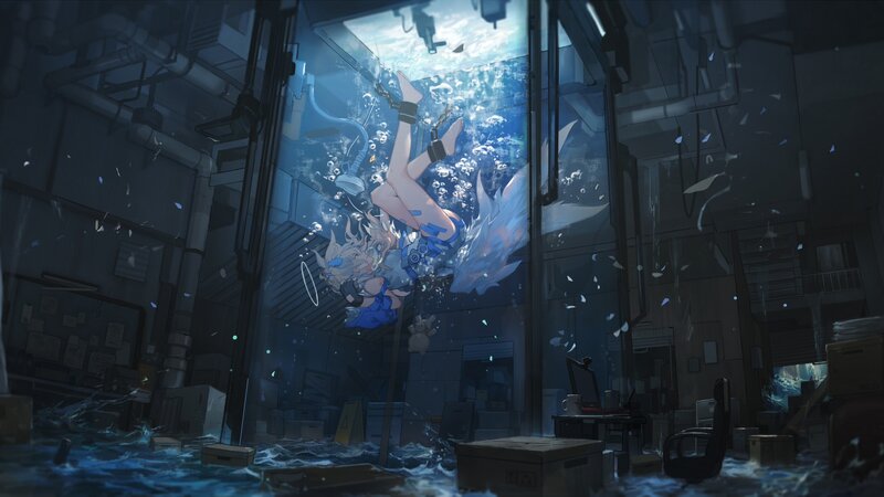 Blonde Character Underwater — Blue