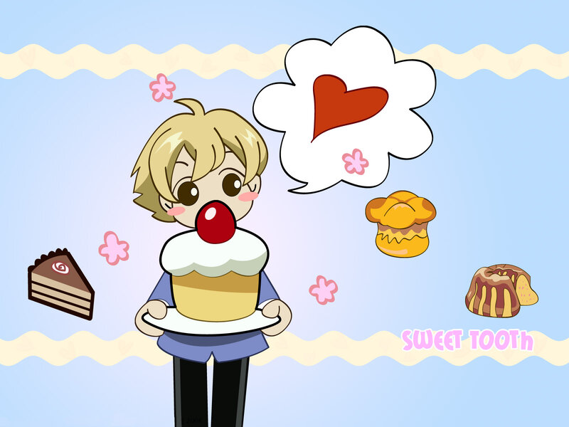 Blonde Character with Cake — Blue