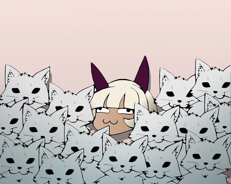 Blonde Character with Cat Heads
