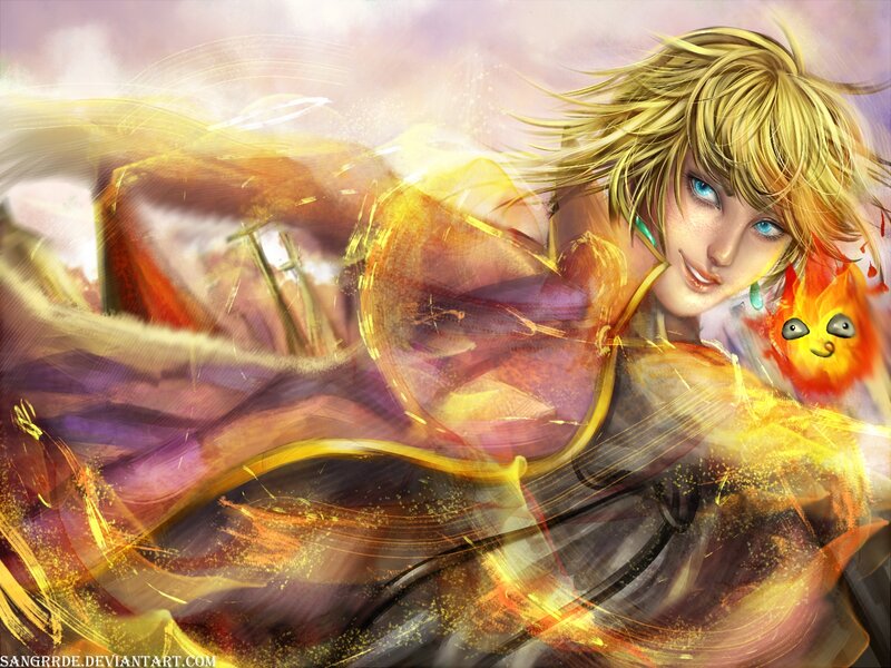 Blonde Character with Fire — Yellow