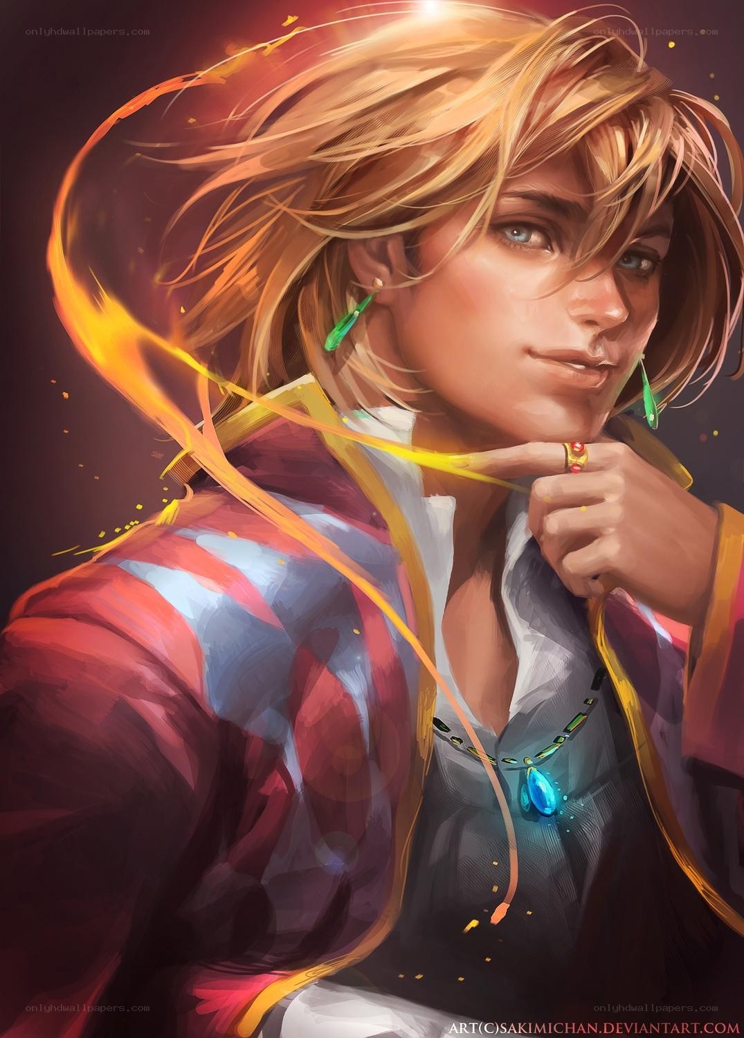 blonde character with glowing necklace