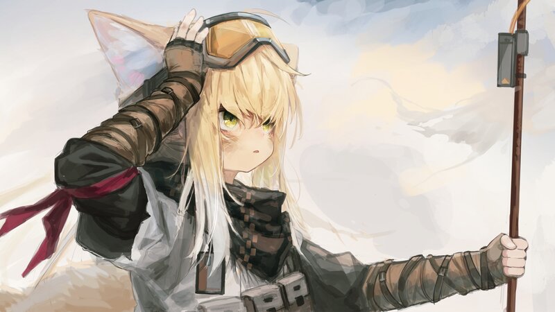 Blonde Character with Goggles — White