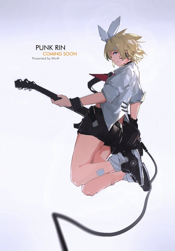 Blonde Character with Guitar — White
