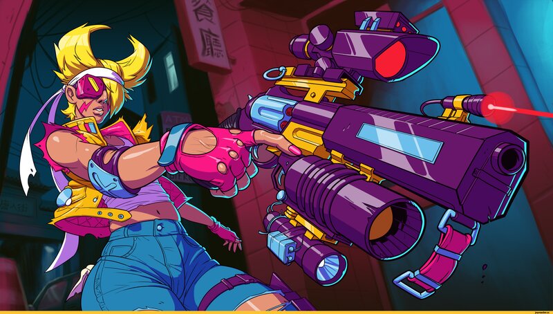 Blonde Character with Gun — Purple