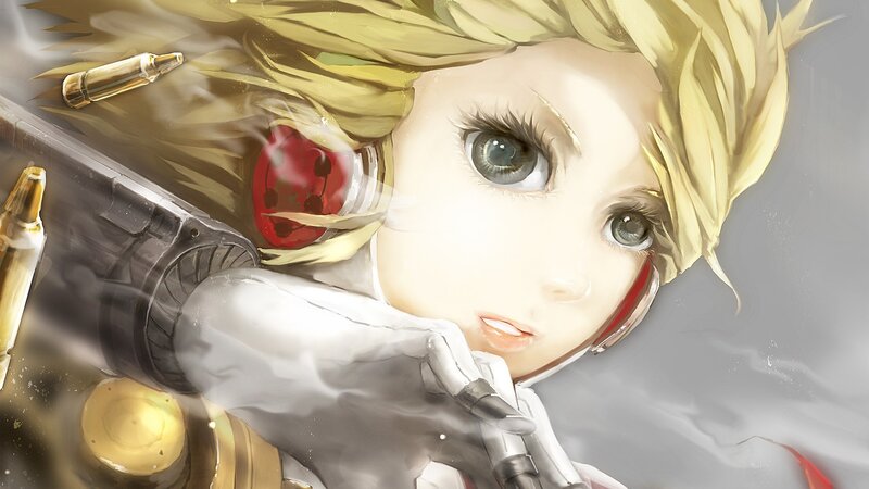 Blonde Character with Gun — Yellow