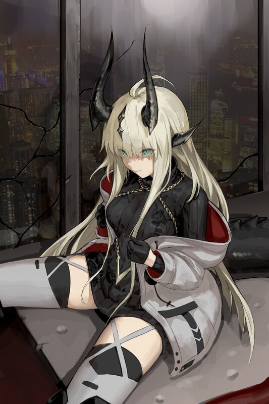 Blonde Character with Horns — Black, Dramatic