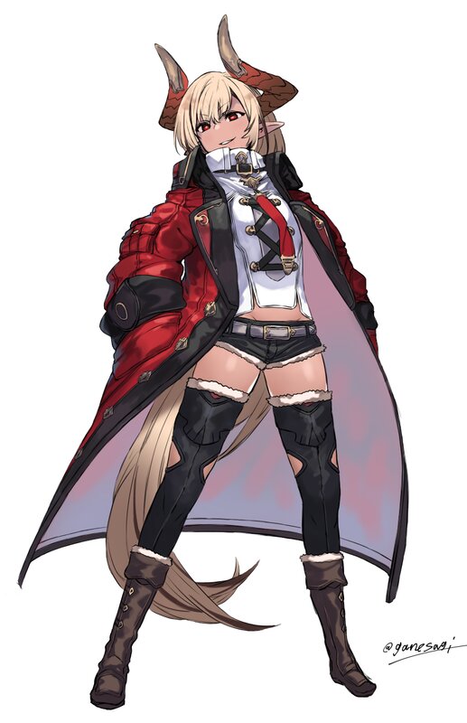 Blonde Character with Horns — Red